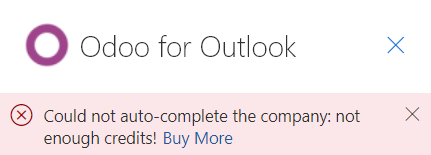 "Could not auto-complete the company: not enough credits!" warning message in the Outlook extension