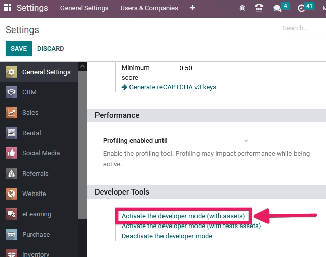 Resumen de las opciones de solución de bugs en los ajustes de Odoo.
