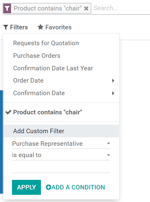Filtros de reportes personalizados en Compras de Odoo