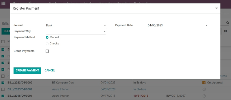 Fenêtre contextuelle d'enregistrer un paiement pour une facturation par lot.