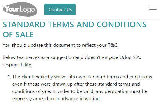 Default terms and conditions (T&C) — Odoo 16.0 documentation