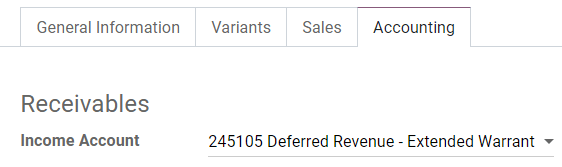 Modifiez le Compte des revenus d'un produit dans Odoo.