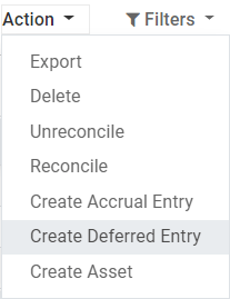 Créez une écriture à reporter à partir d'une écriture comptable dans Odoo Comptabilité