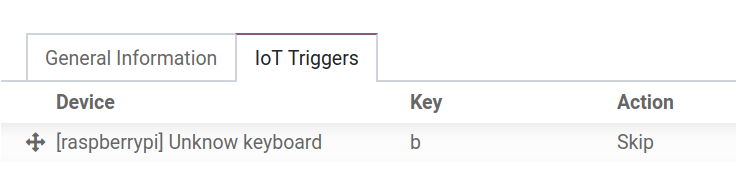 Configuración de un activador de pedal en la base de datos de Odoo.