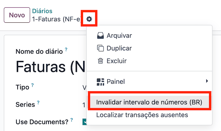 Seleção de invalidação de intervalo de números no Odoo.