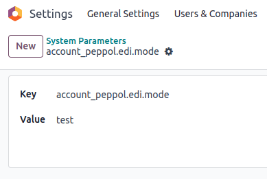 Parametrul modului de testare Peppol