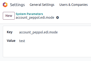 Peppol testläge parameter
