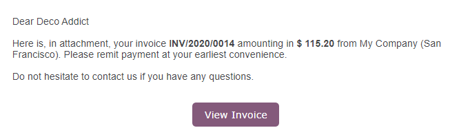 Email contenant un lien pour voir la facture en ligne sur le Portail client.