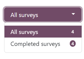 The 'All surveys' drop-down menu opened on the 'See results' page of the Odoo Surveys app.