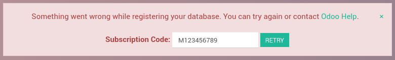 Mensagem de erro de registro da base de dados